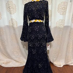 Blue sequined laced 2 pcs Jovani dress